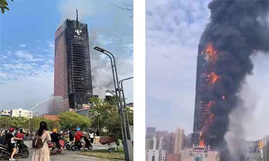 الصين : حريق مروع يلتهم ناطحة سحاب في 20 دقيقة