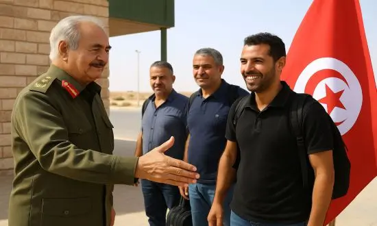 Khalifa Haftar acceuille les tunisiens